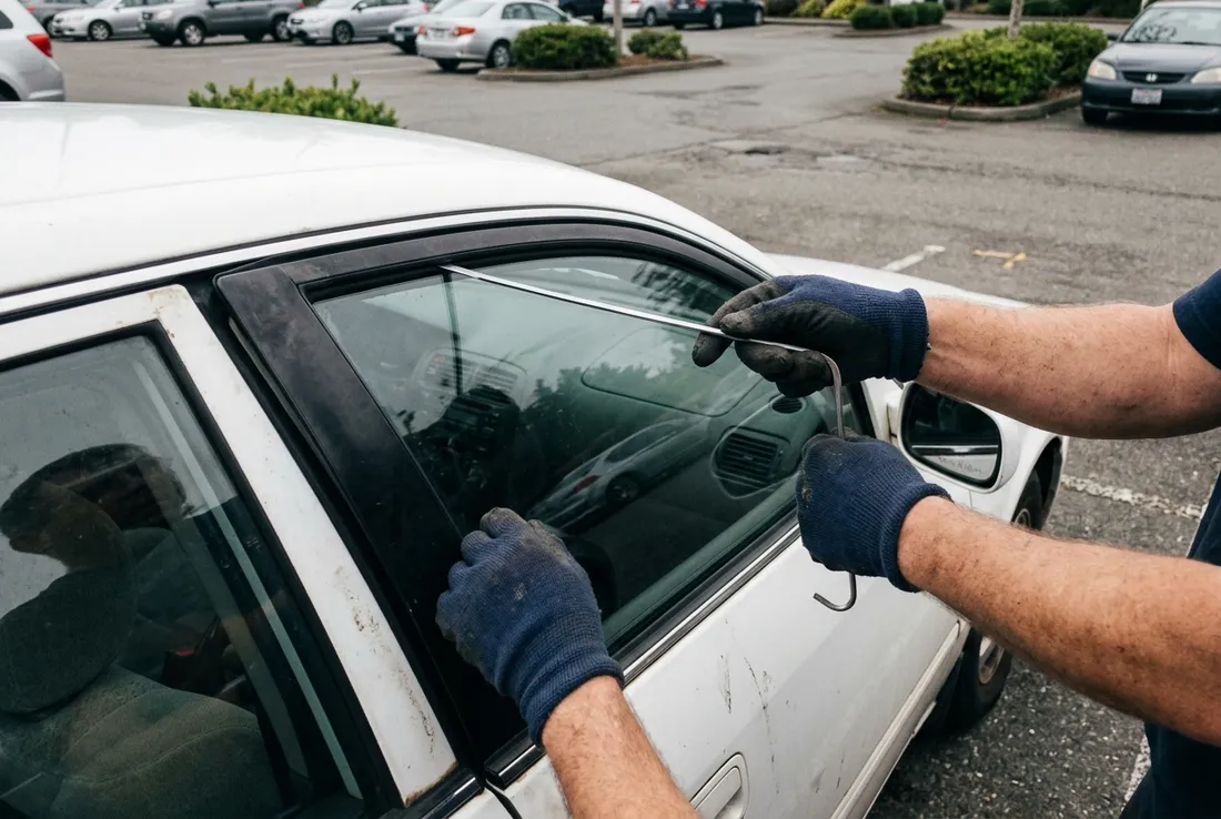 Technician unlocking a locked car door in Suffolk, VA