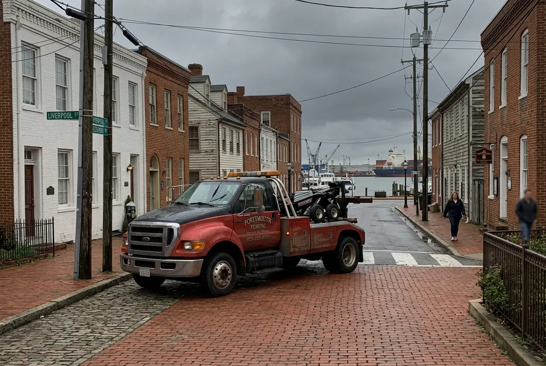 Tow truck in Olde Towne Portsmouth, VA